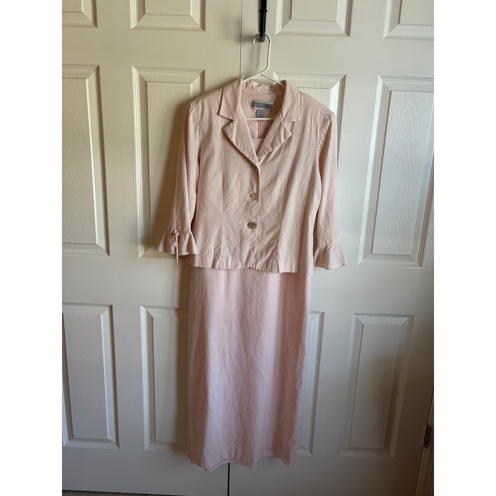 Vintage Jessica Howard Pink Linen Blend Dress and Jacket Set 2pc Size 10 90s